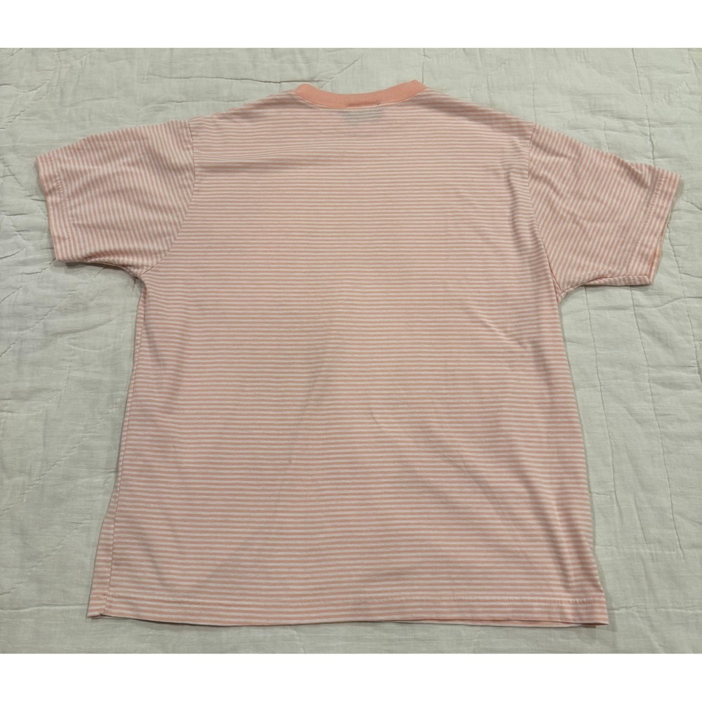 Hunters Run Vintage Peach White Striped Pocket T-Shirt Split Crew Neck Mens L - Picture 5 of 5